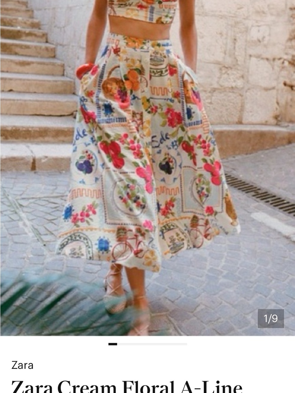Zara Multicolor Floral Print A-Line Midi Skirt